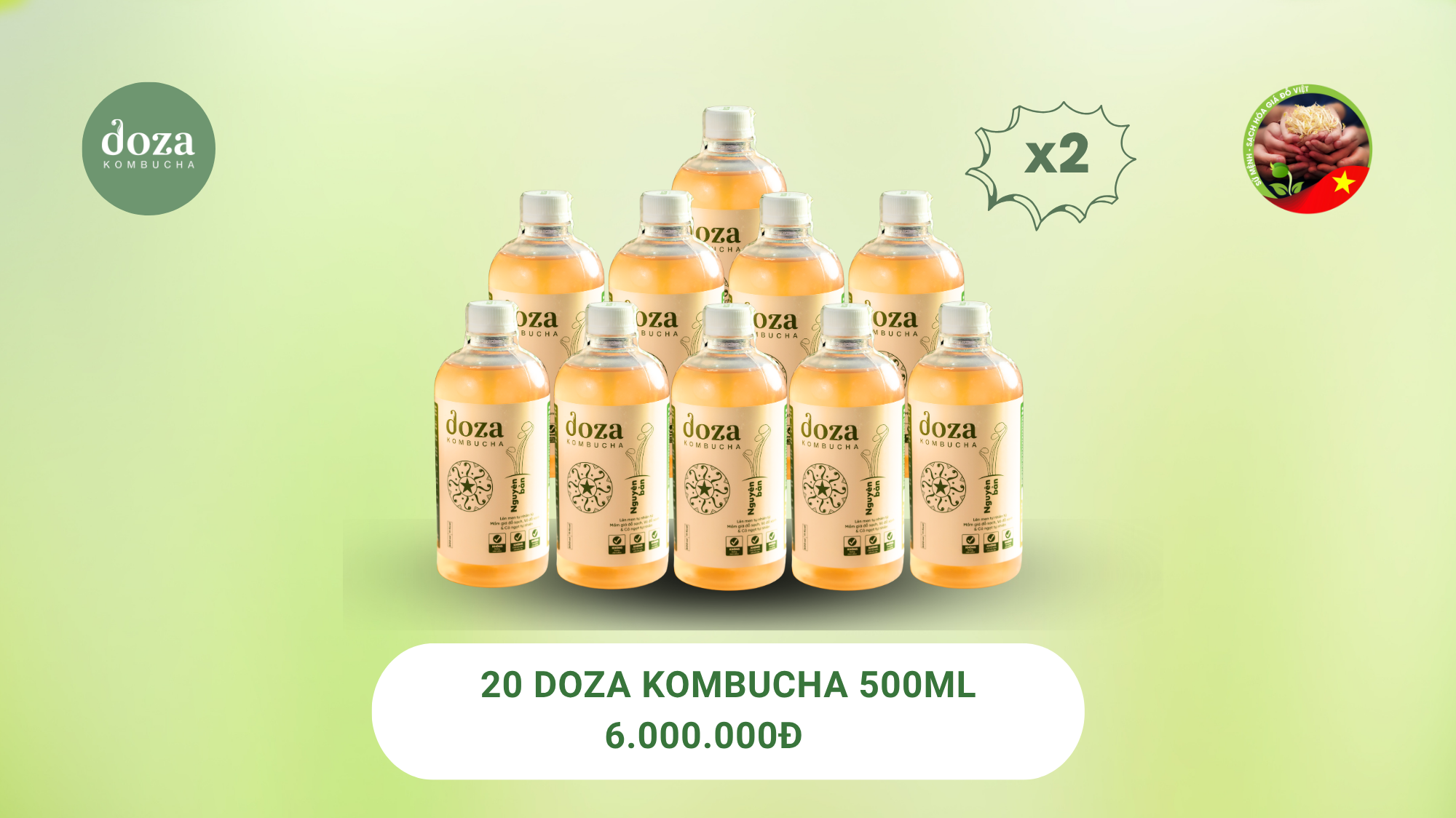 20 chai Doza Kombucha nguyên bản